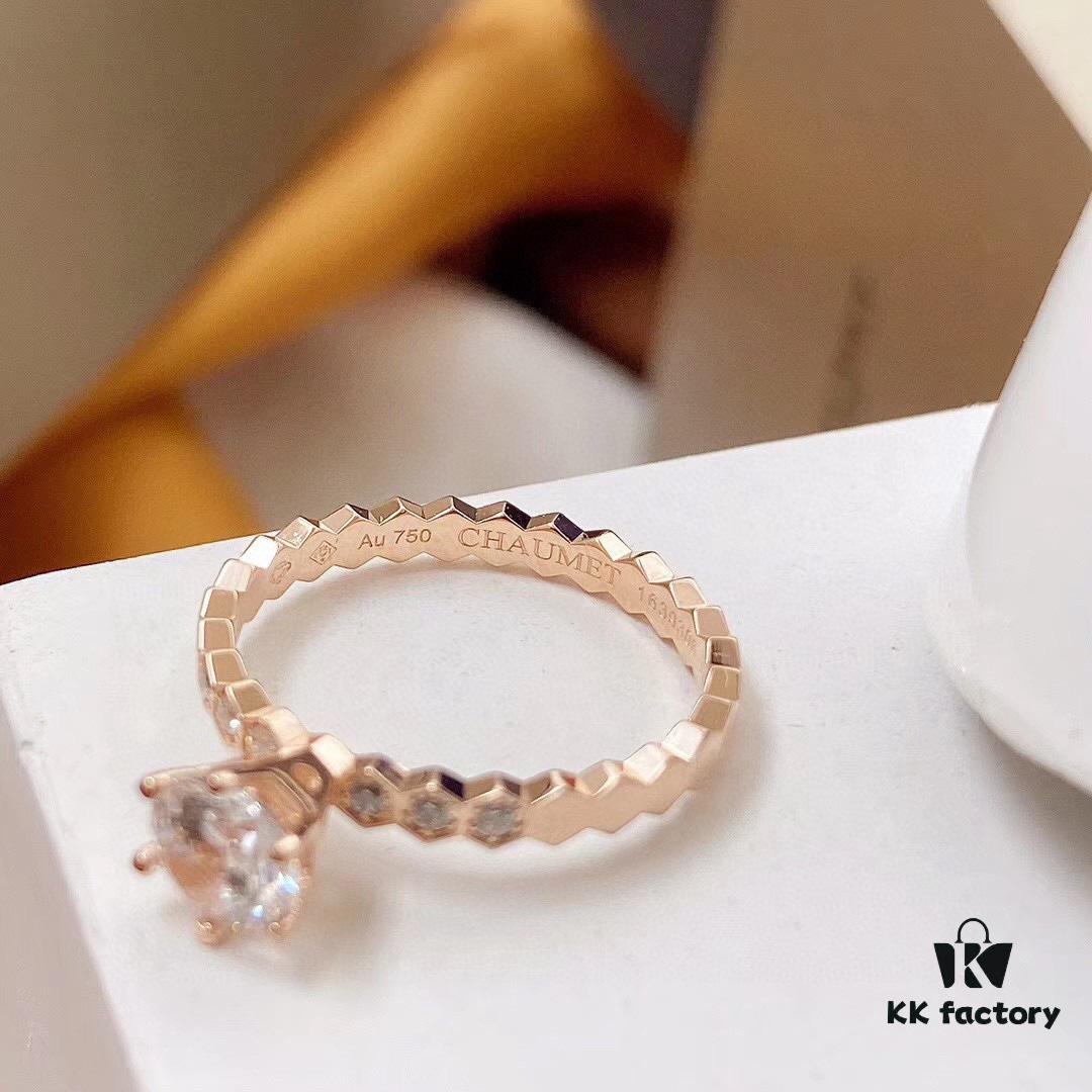 Chaumet Paris Hive Solitaire Ring, Bridal Diamond Iconic Design, Elegant and Radiant