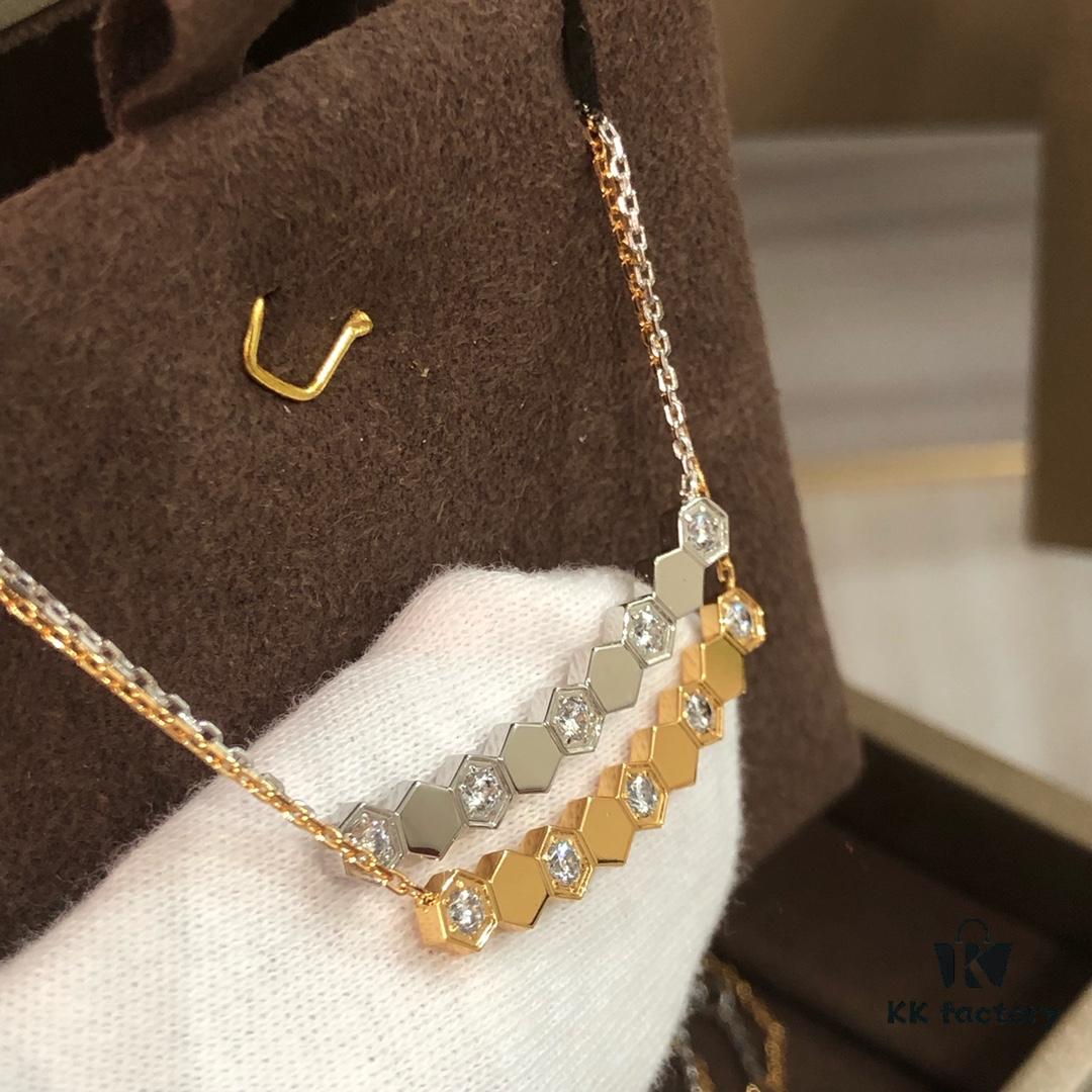 CH@UMET Honeycomb Diamond-Cut Necklace, Dual-Finish Design, CNC Precision Carved with Full Hand-Set Stones, Double-Sided Wearable V-Gold Plated Jewelry in Silver and Rose Gold, 39-43cm Length