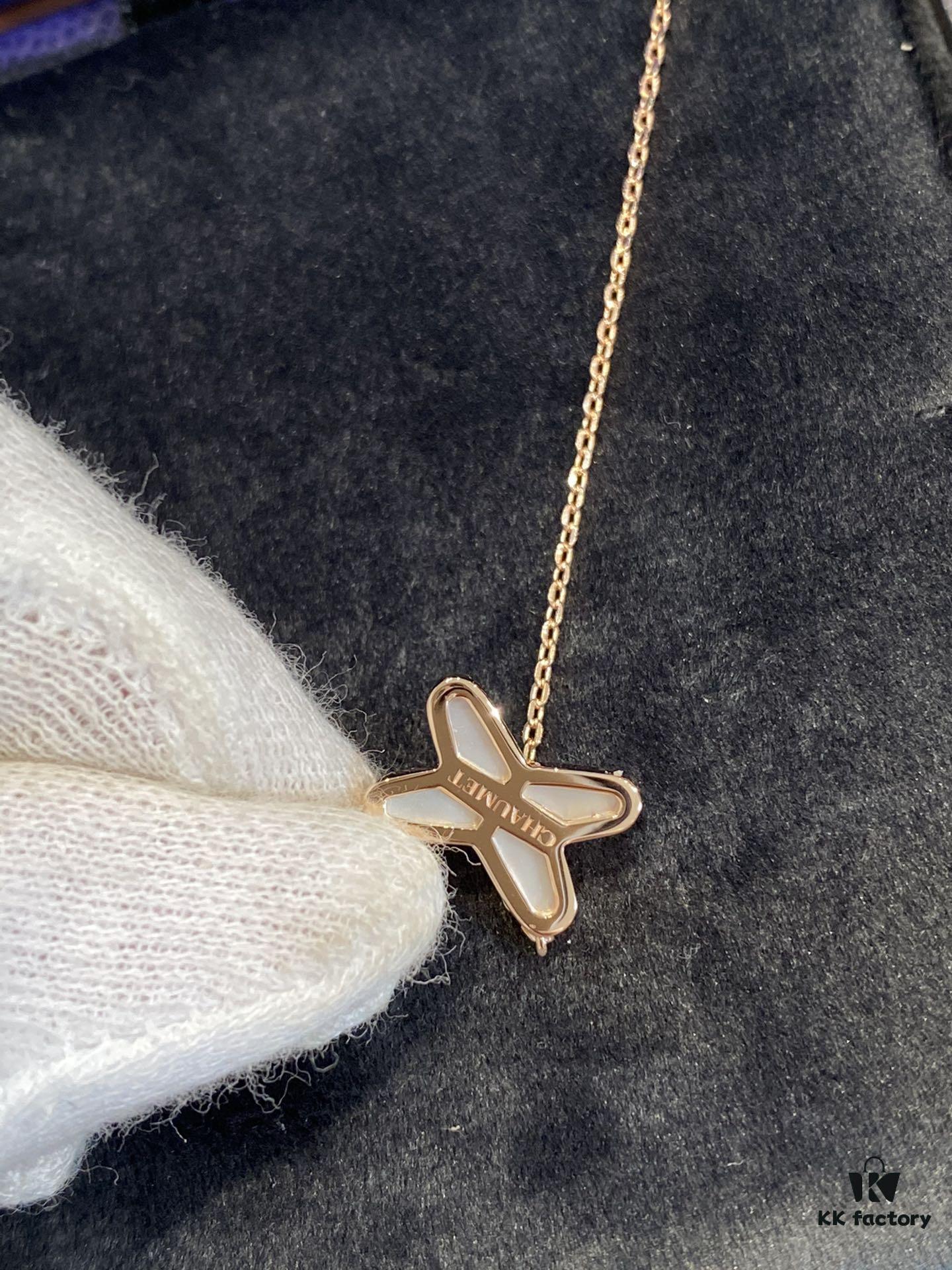 Cross Necklace in Rose Gold with White Shell, Chu Shang Meets Paris Elegance, 37.5-41.5cm, V-Gold Plated Thick Gold Finish, Paired with Natural Deep-Sea White Shell, Exquisitely Crafted on Both Sides, Individually Stone-Cut