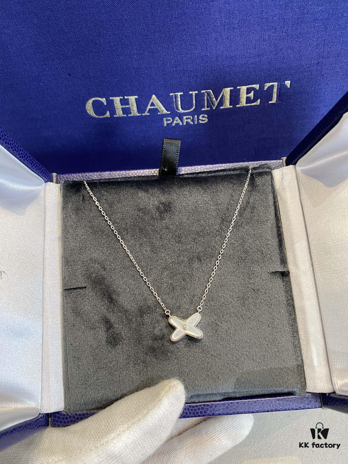 Cross Necklace in Rose Gold with White Shell, Chu Shang Meets Paris Elegance, 37.5-41.5cm, V-Gold Plated Thick Gold Finish, Paired with Natural Deep-Sea White Shell, Exquisitely Crafted on Both Sides, Individually Stone-Cut