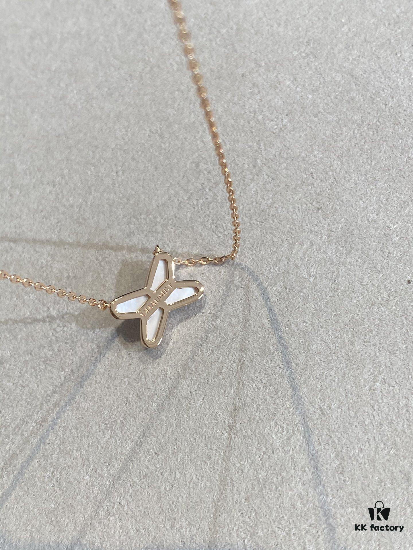 Cross Necklace in Rose Gold with White Shell, Chu Shang Meets Paris Elegance, 37.5-41.5cm, V-Gold Plated Thick Gold Finish, Paired with Natural Deep-Sea White Shell, Exquisitely Crafted on Both Sides, Individually Stone-Cut