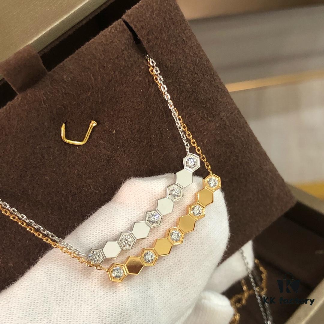 CH@UMET Honeycomb Diamond-Cut Necklace, Dual-Finish Design, CNC Precision Carved with Full Hand-Set Stones, Double-Sided Wearable V-Gold Plated Jewelry in Silver and Rose Gold, 39-43cm Length