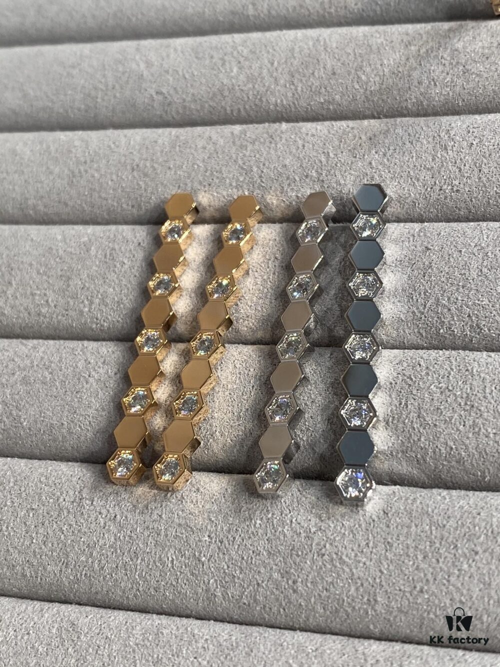 Shangmei Honeycomb Earrings, Long Style, Seamless Stacking Design with Precision-Crafted Ear Pins