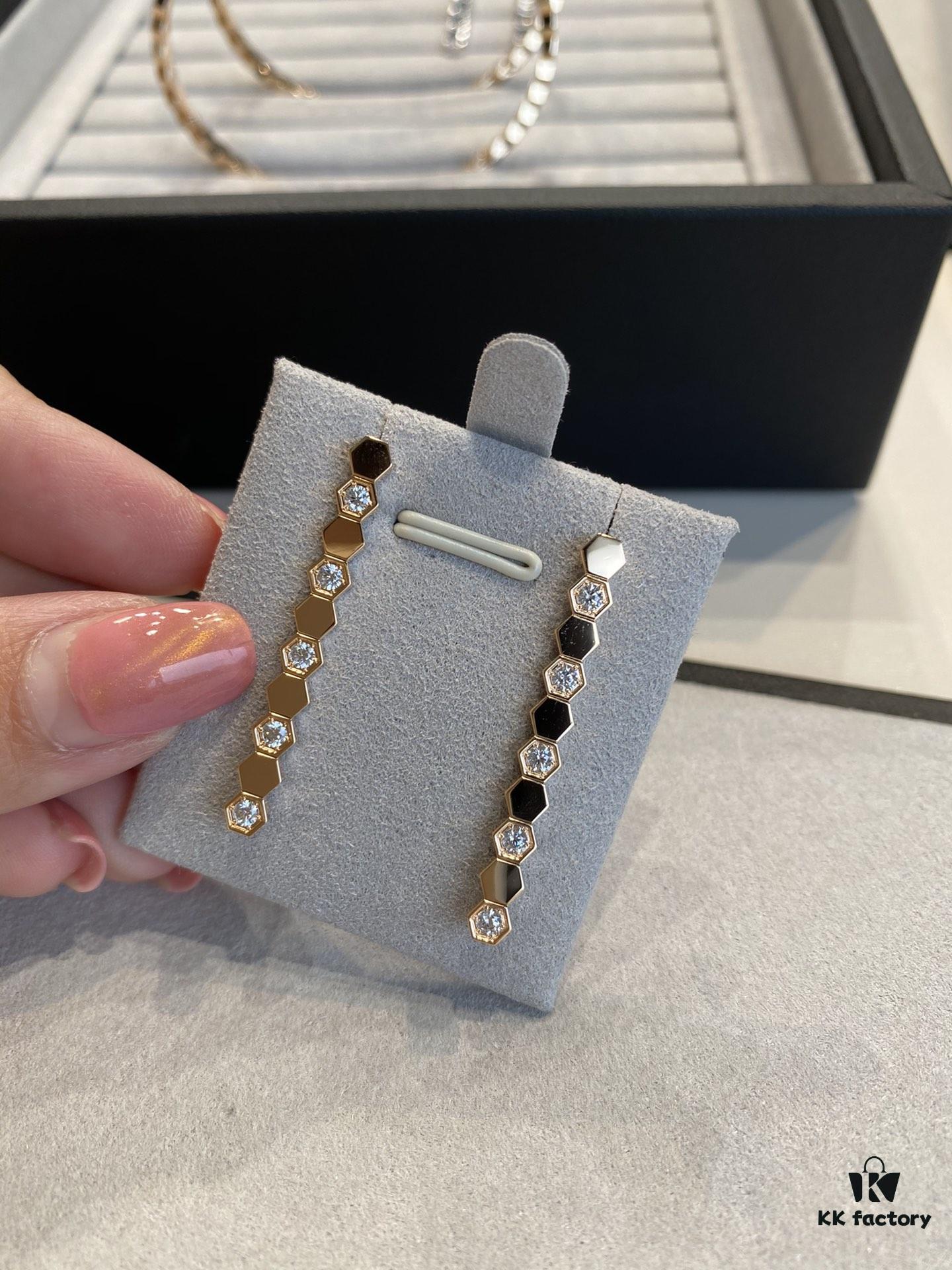 Shangmei Honeycomb Earrings, Long Style, Seamless Stacking Design with Precision-Crafted Ear Pins