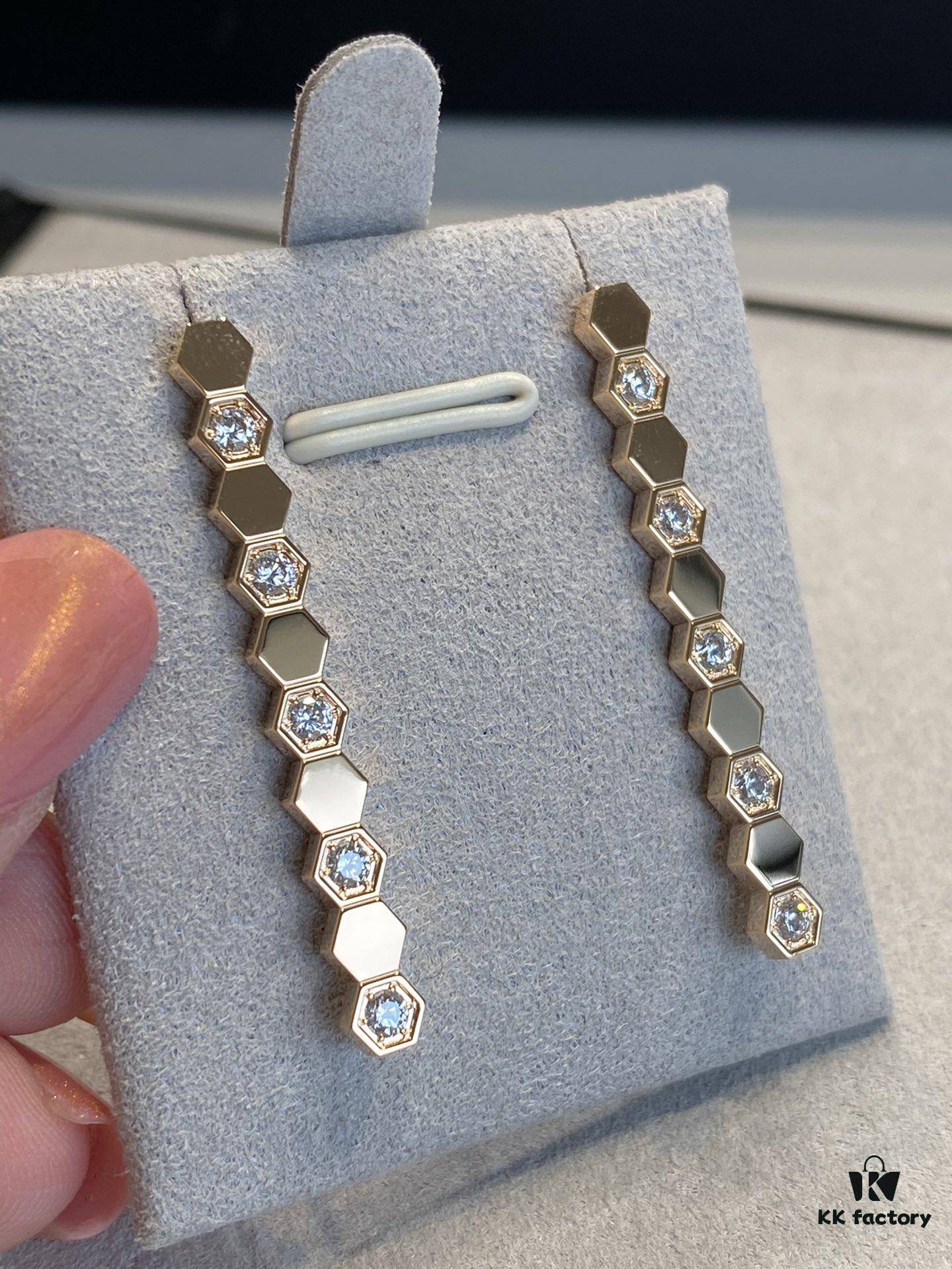 Shangmei Honeycomb Earrings, Long Style, Seamless Stacking Design with Precision-Crafted Ear Pins