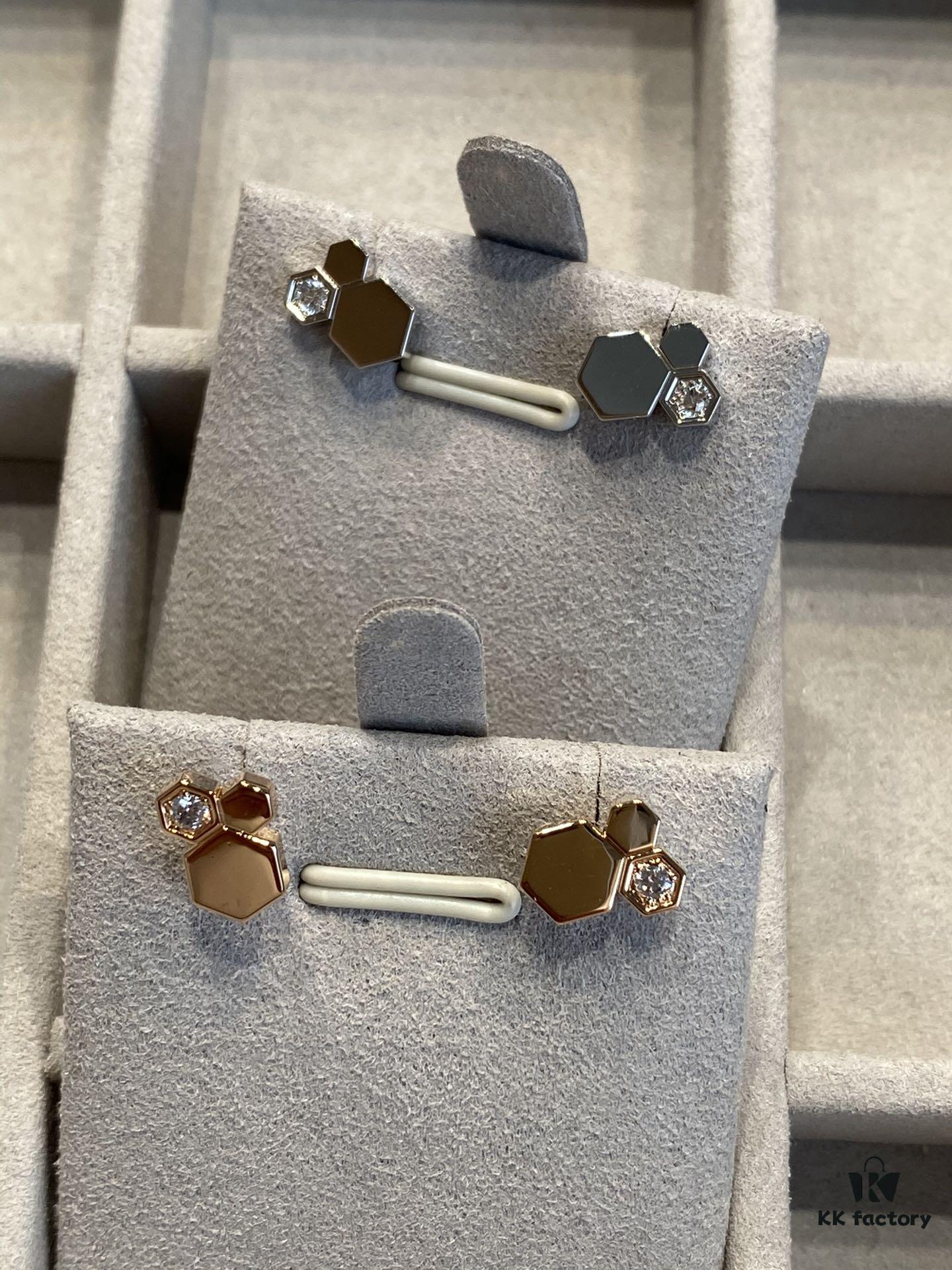 Shangmei Honeycomb Stud Earrings, Three Different Hexagons, Multi-Stage Precision Carving, Most Complex Craftsmanship!