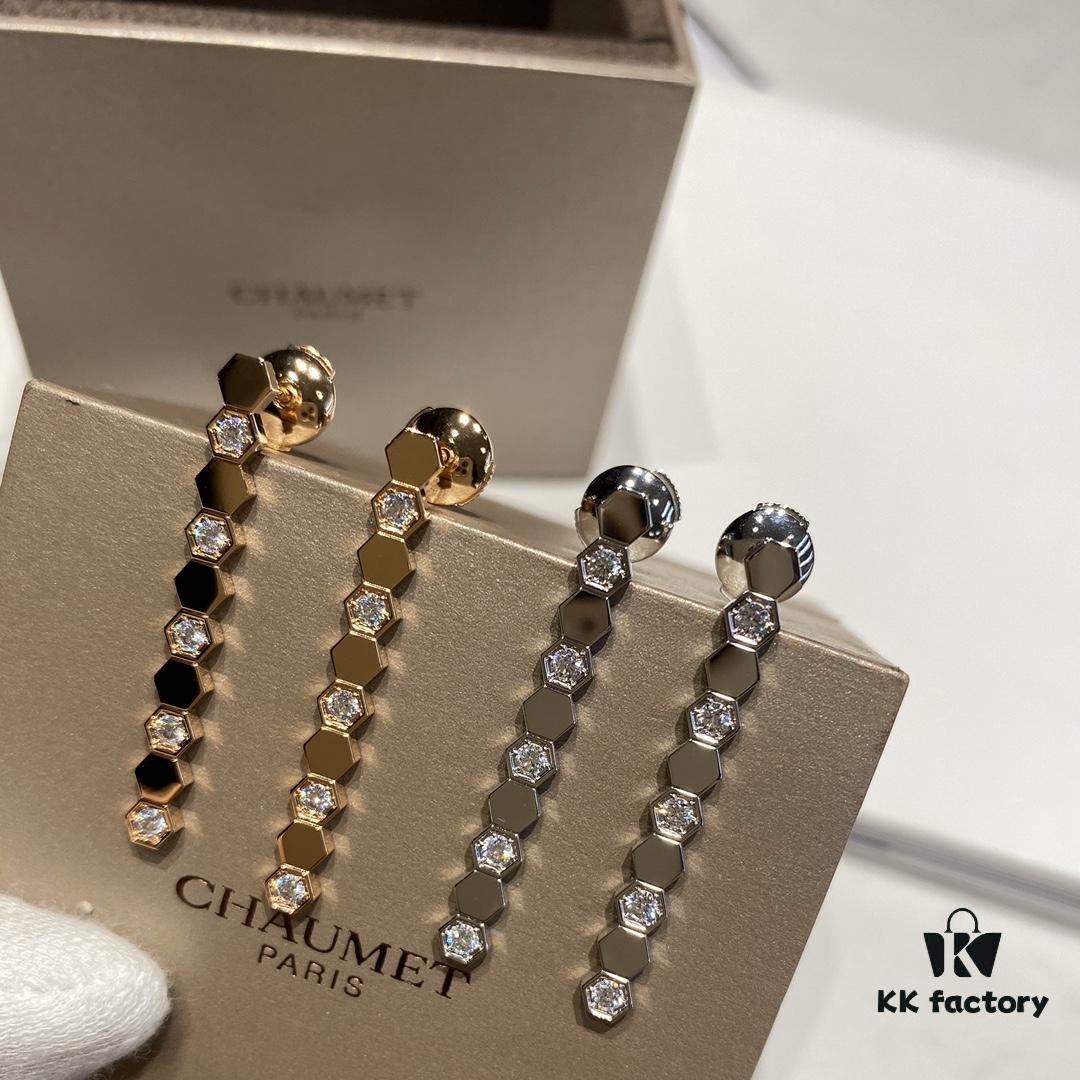 V Gold Material Shang* Honeycomb Earrings Long Style, Minimalist Design, Luxury Jewelry Custom