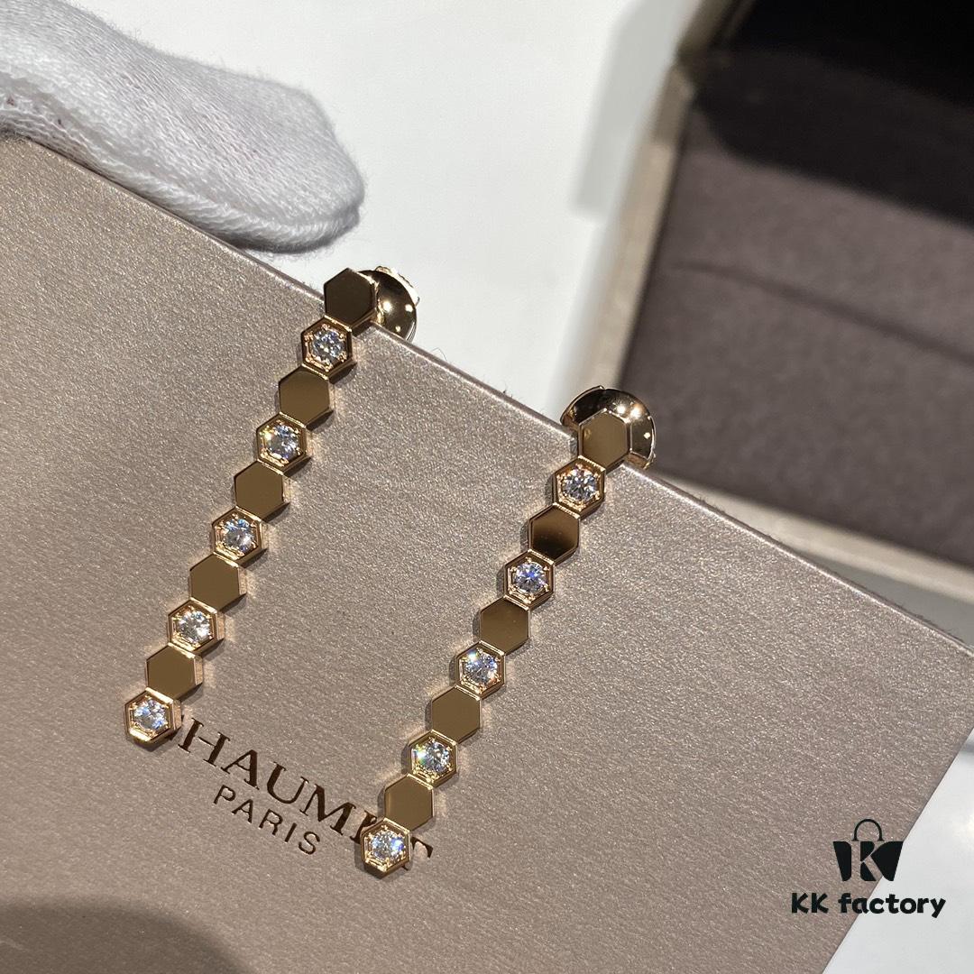 V Gold Material Shang* Honeycomb Earrings Long Style, Minimalist Design, Luxury Jewelry Custom