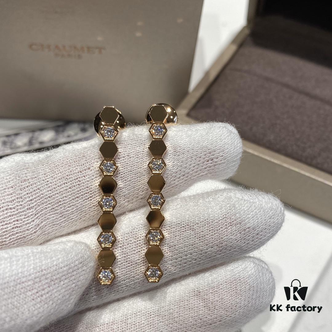 V Gold Material Shang* Honeycomb Earrings Long Style, Minimalist Design, Luxury Jewelry Custom