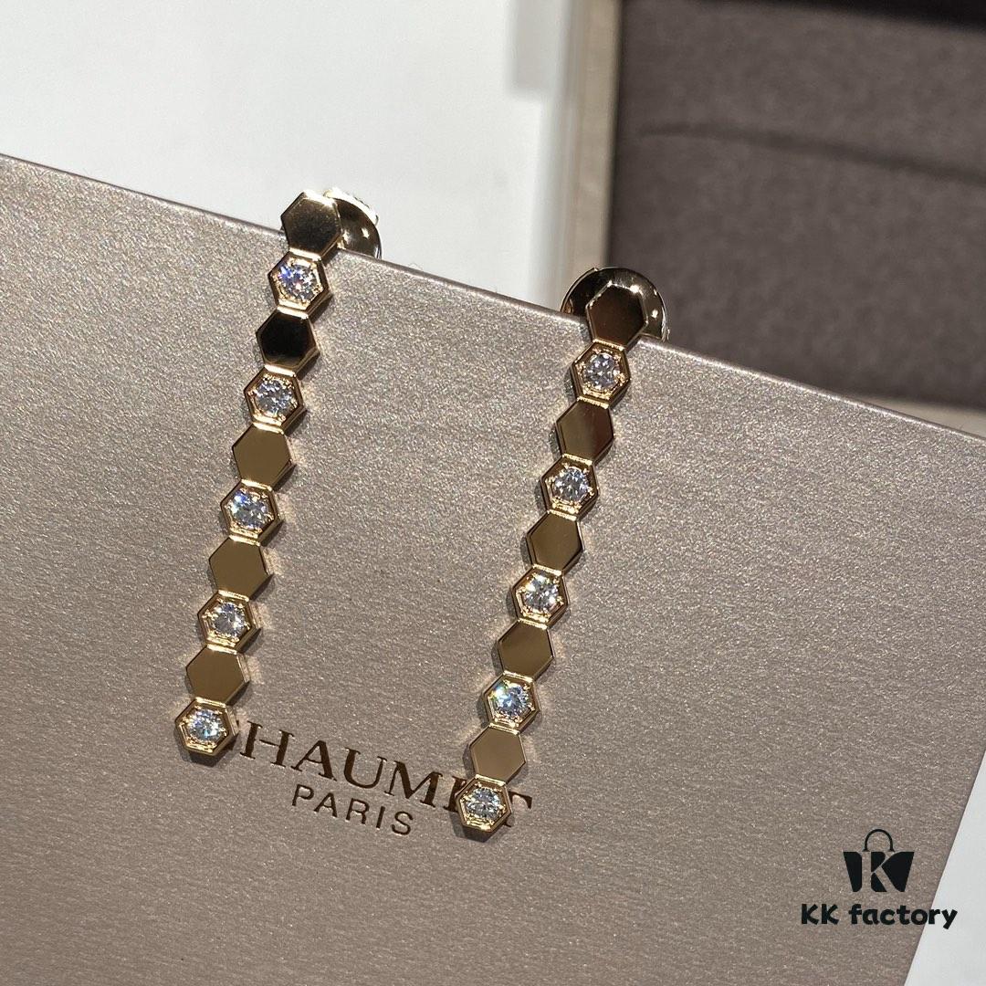 V Gold Material Shang* Honeycomb Earrings Long Style, Minimalist Design, Luxury Jewelry Custom