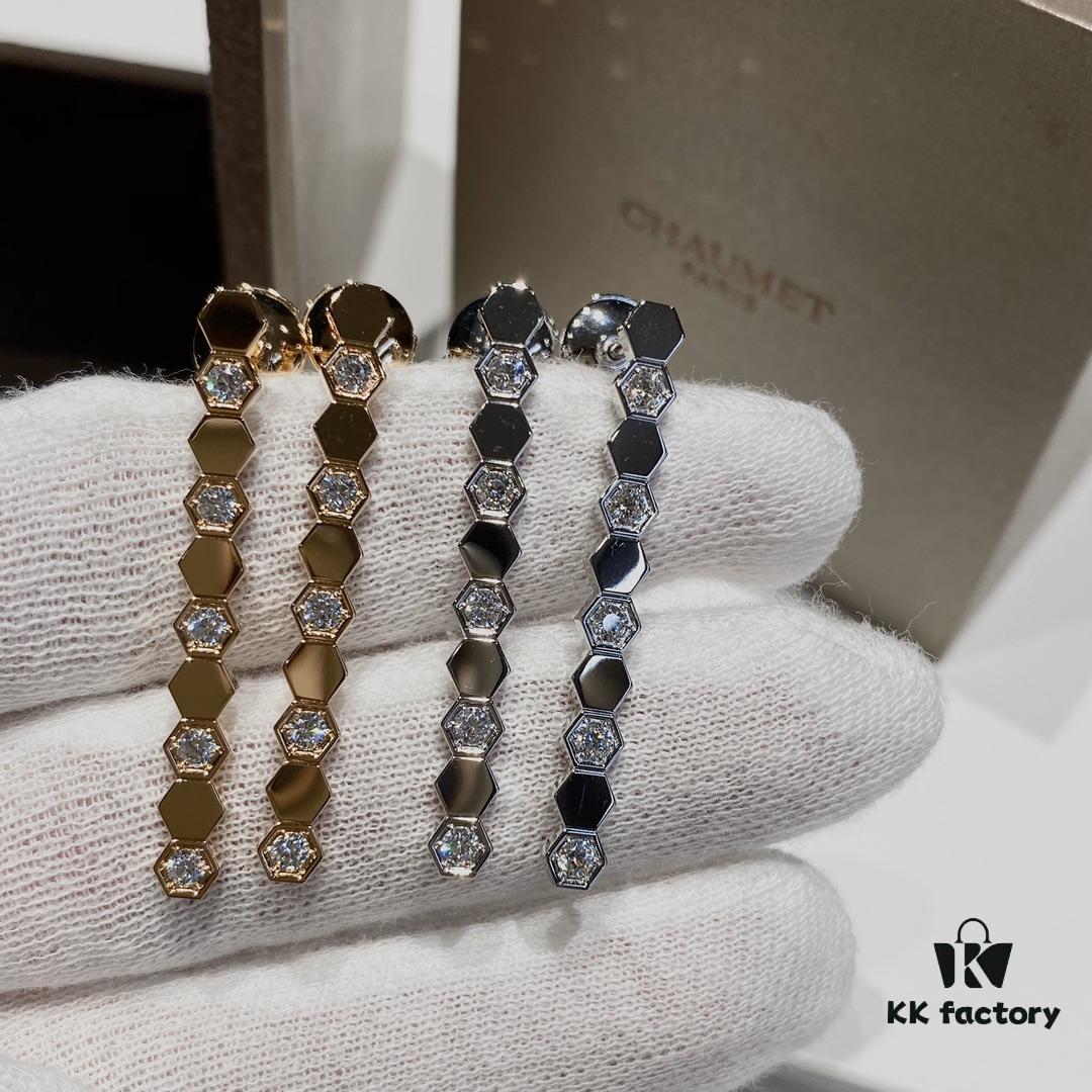 V Gold Material Shang* Honeycomb Earrings Long Style, Minimalist Design, Luxury Jewelry Custom