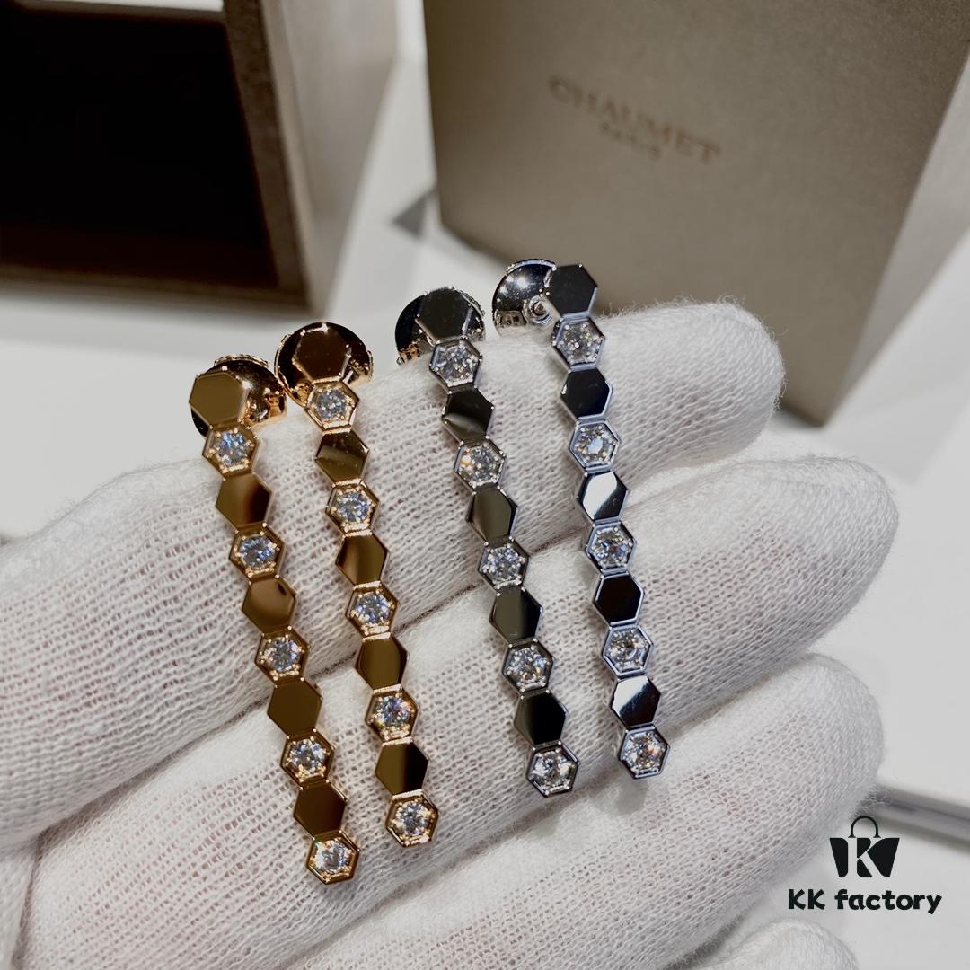 V Gold Material Shang* Honeycomb Earrings Long Style, Minimalist Design, Luxury Jewelry Custom