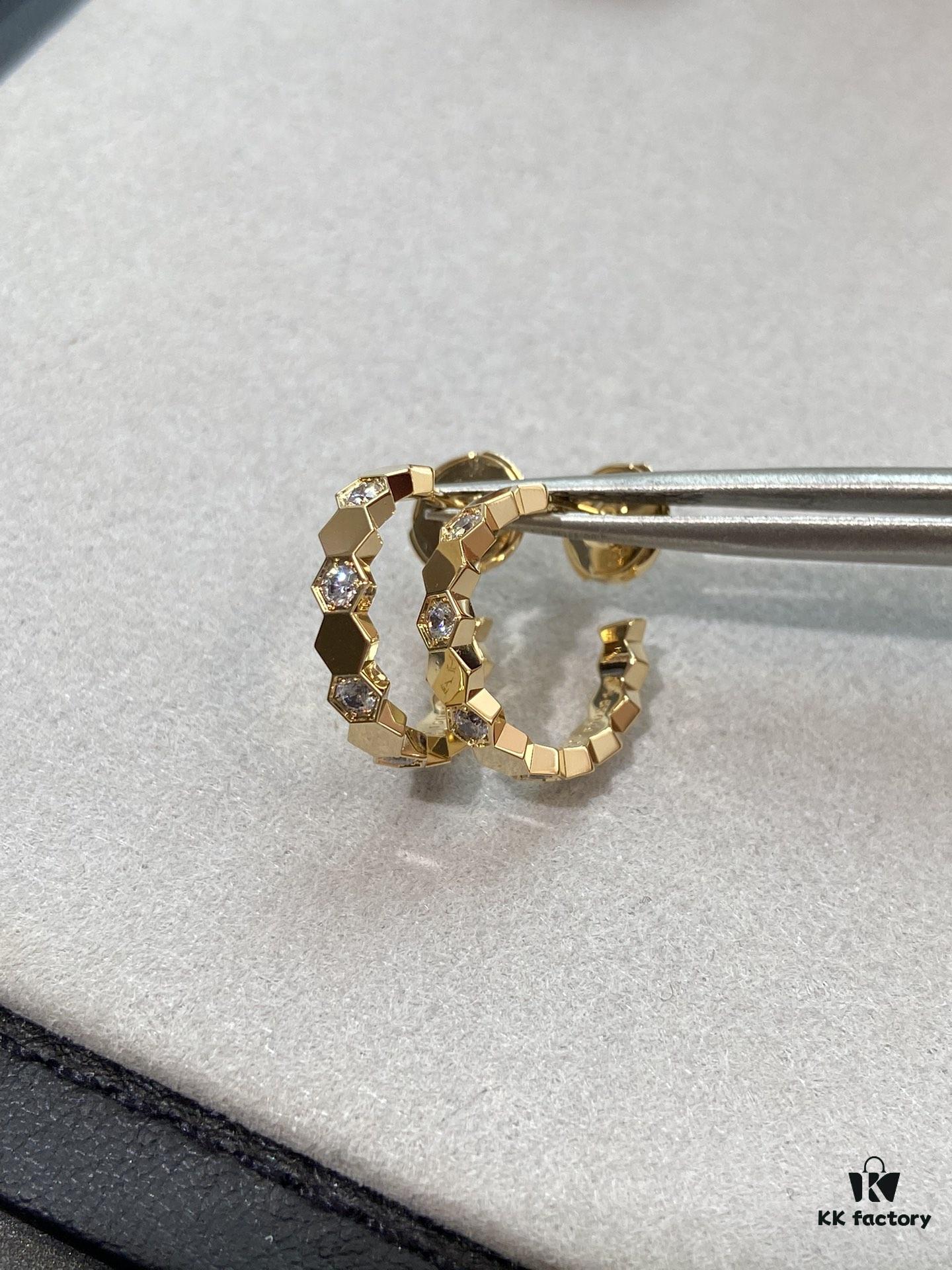 Ch@umet Shangmei Bee My Love Series Geometric Honeycomb Inspired 18K Thick Gold Plated Circular Earrings