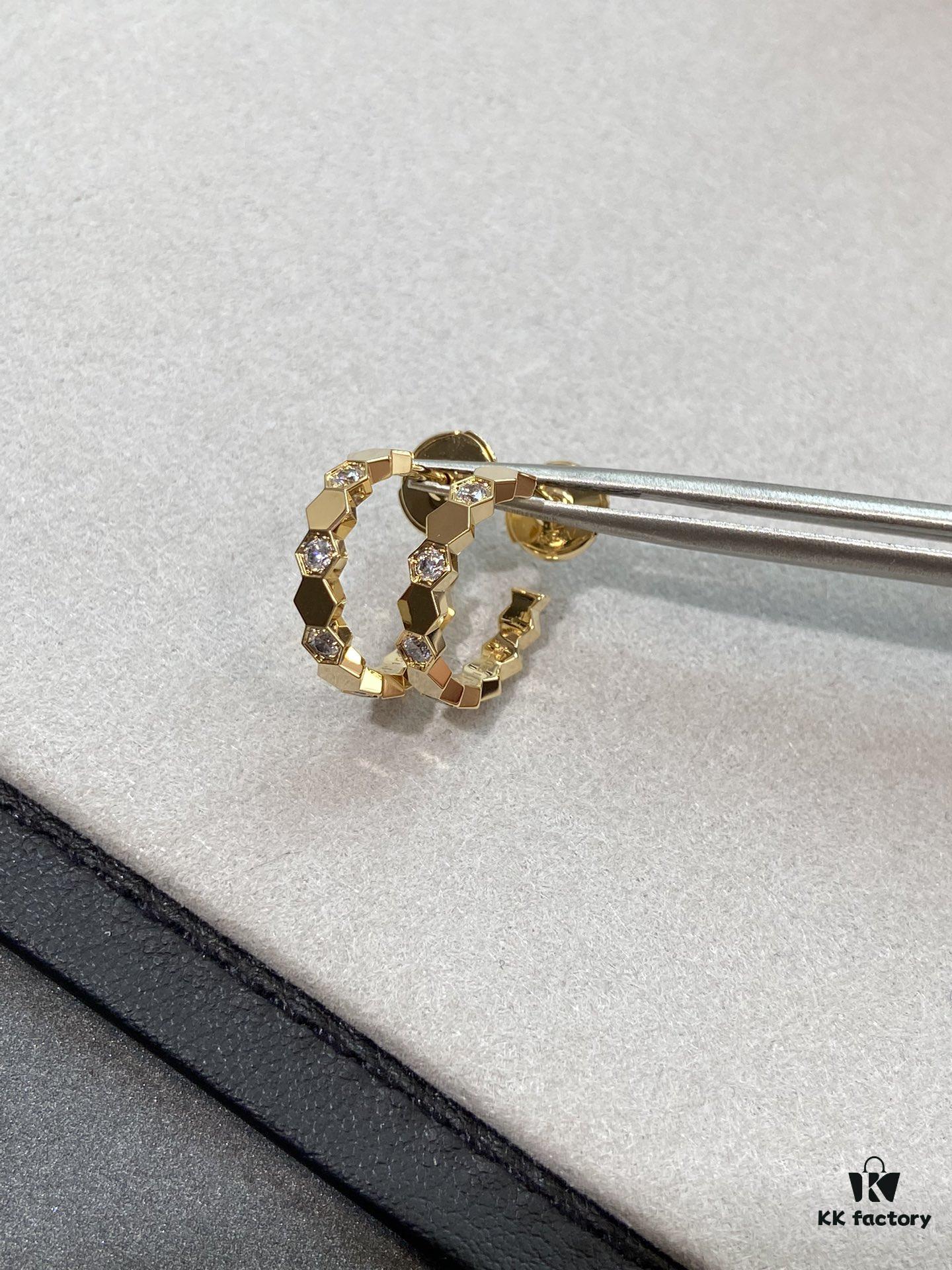 Ch@umet Shangmei Bee My Love Series Geometric Honeycomb Inspired 18K Thick Gold Plated Circular Earrings