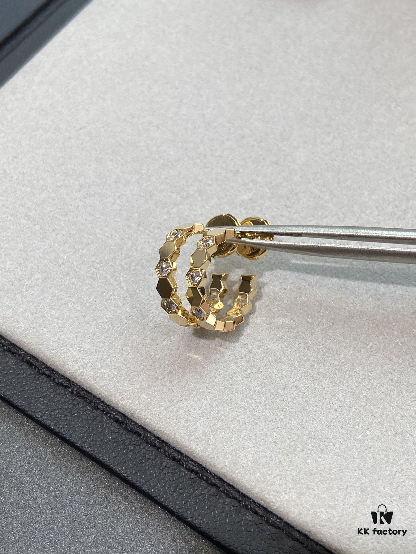 Ch@umet Shangmei Bee My Love Series Geometric Honeycomb Inspired 18K Thick Gold Plated Circular Earrings