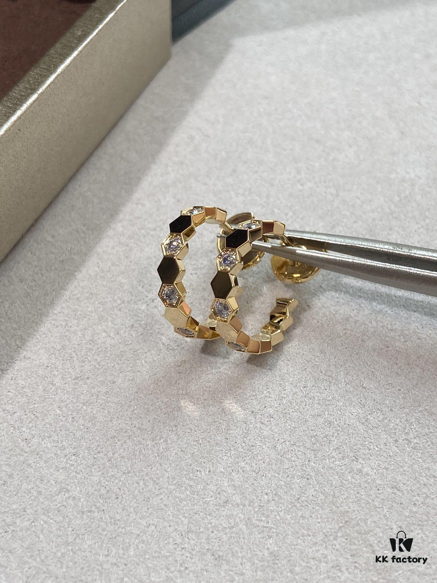 Ch@umet Shangmei Bee My Love Series Geometric Honeycomb Inspired 18K Thick Gold Plated Circular Earrings