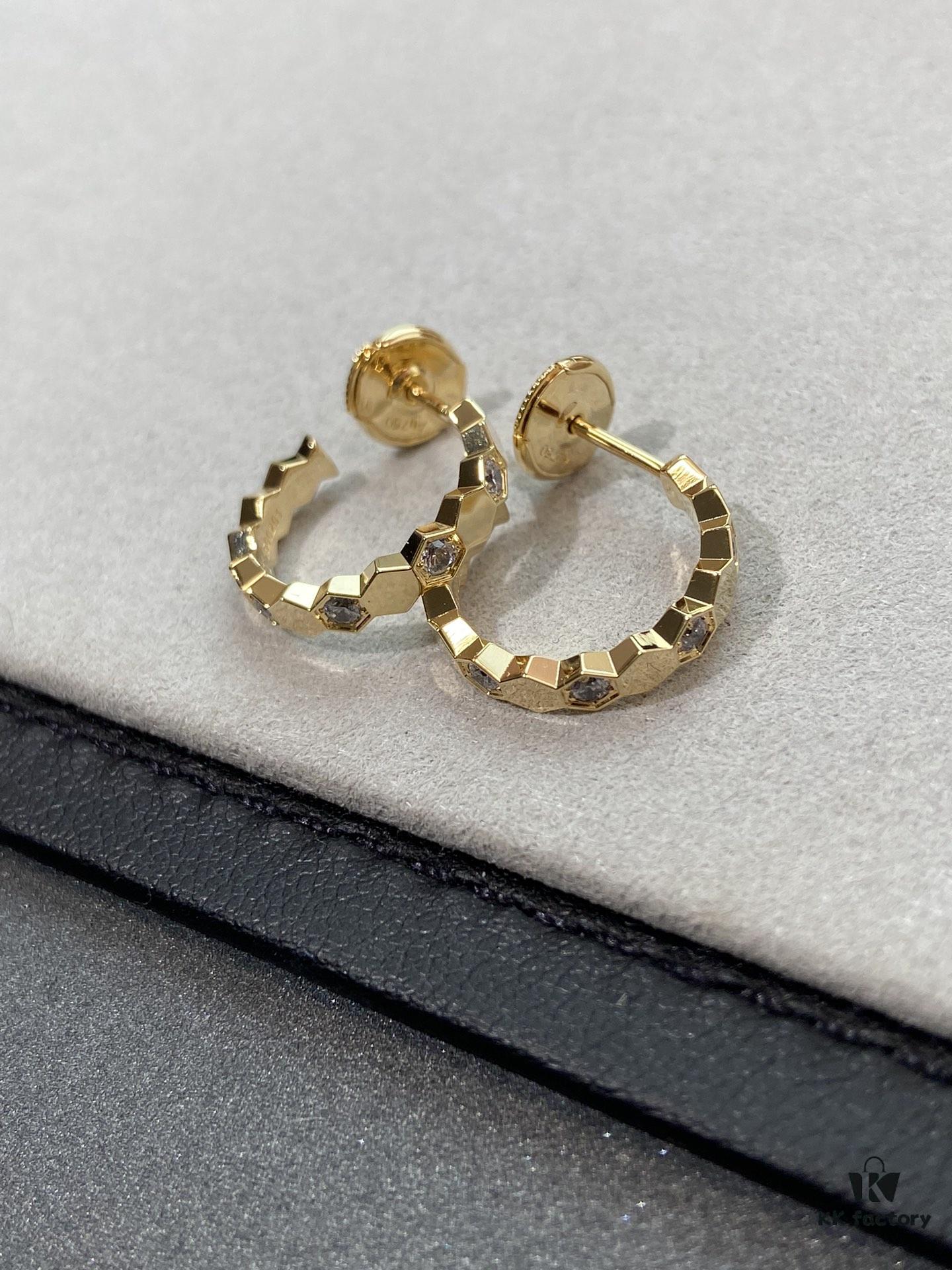Ch@umet Shangmei Bee My Love Series Geometric Honeycomb Inspired 18K Thick Gold Plated Circular Earrings