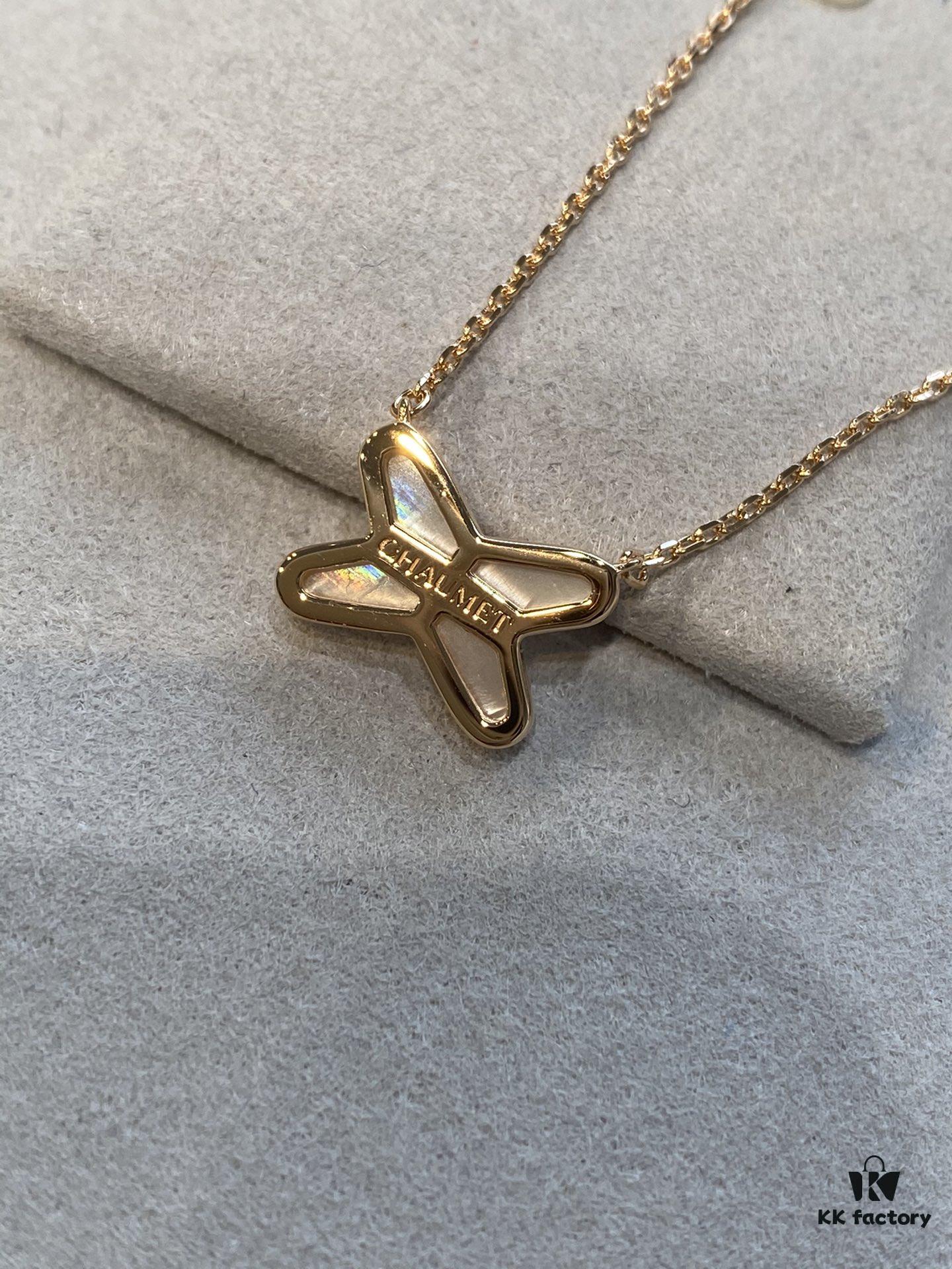 Cross Necklace in Rose Gold with White Shell, Chu Shang Mei Paris, Palladium Plated + 0.5 Version, 37.5-41.5cm, Full V-Gold with Natural Deep-Sea White Shell, Individually Carved Stone Setting, Center Inlaid with Premium Silicon Titanium Material