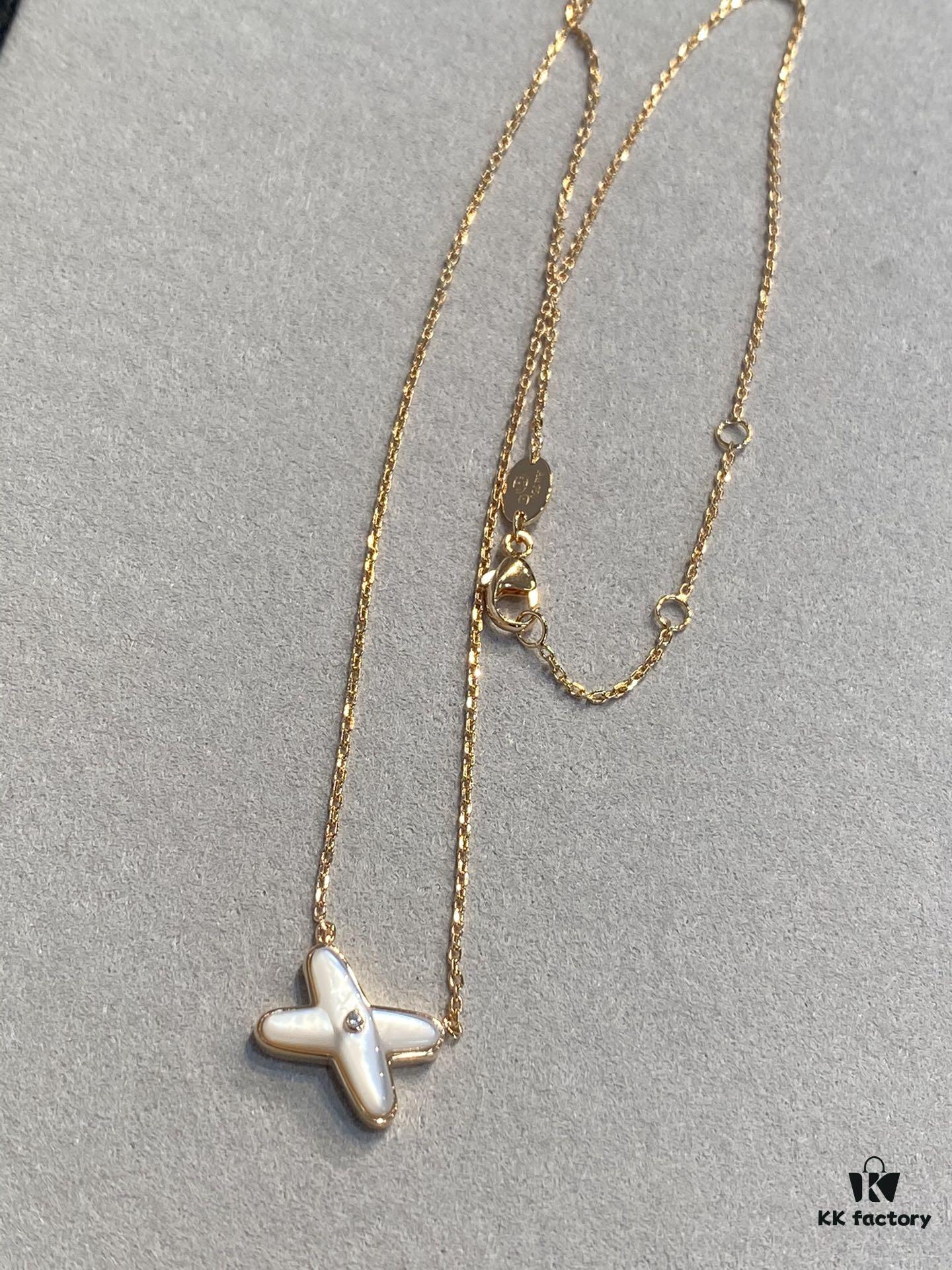 Cross Necklace in Rose Gold with White Shell, Chu Shang Mei Paris, Palladium Plated + 0.5 Version, 37.5-41.5cm, Full V-Gold with Natural Deep-Sea White Shell, Individually Carved Stone Setting, Center Inlaid with Premium Silicon Titanium Material