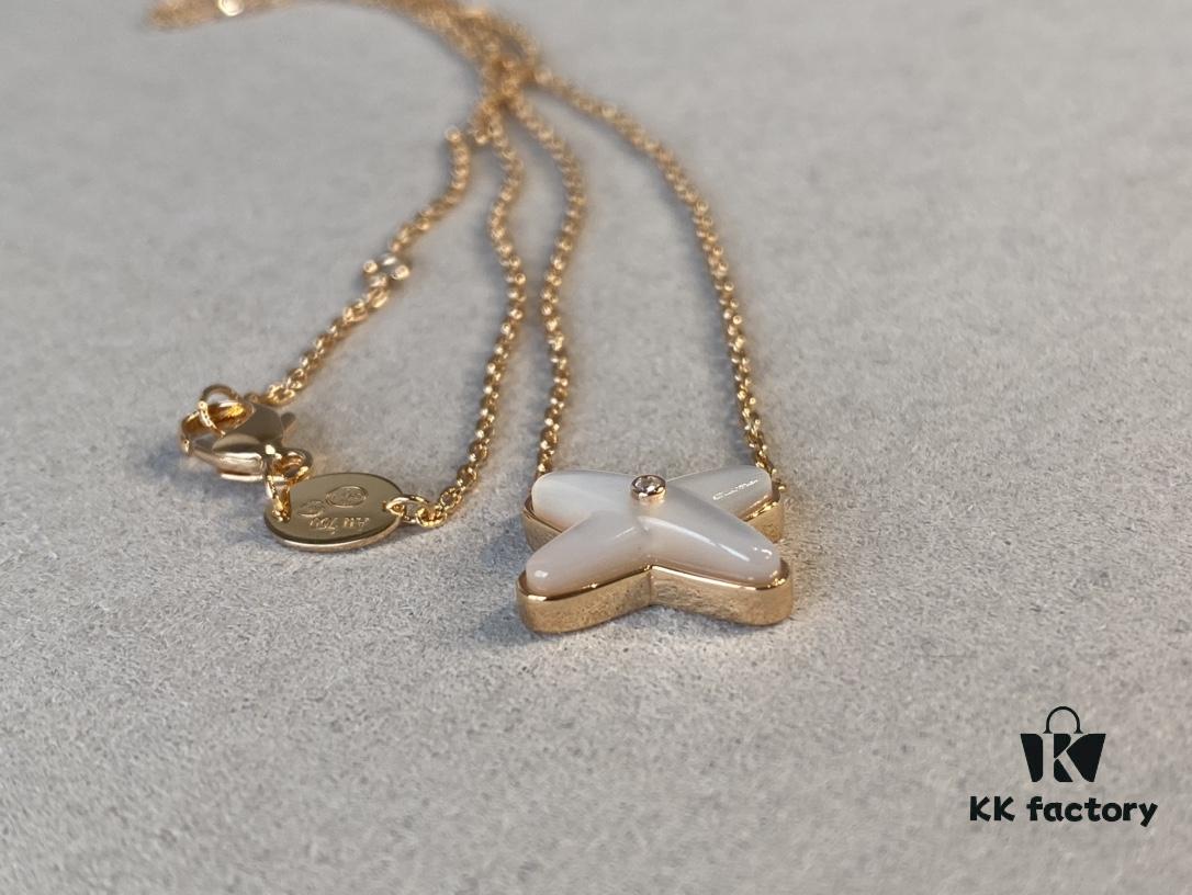 Cross Necklace in Rose Gold with White Shell, Chu Shang Mei Paris, Palladium Plated + 0.5 Version, 37.5-41.5cm, Full V-Gold with Natural Deep-Sea White Shell, Individually Carved Stone Setting, Center Inlaid with Premium Silicon Titanium Material