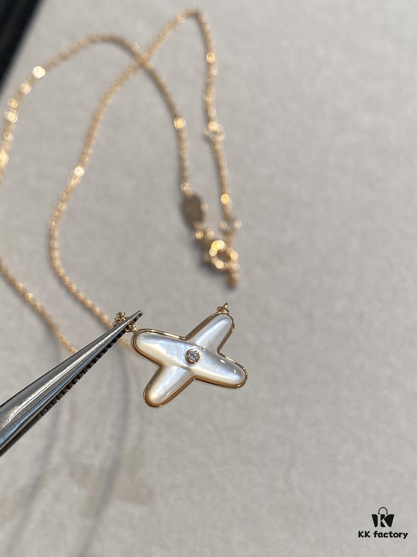 Cross Necklace in Rose Gold with White Shell, Chu Shang Mei Paris, Palladium Plated + 0.5 Version, 37.5-41.5cm, Full V-Gold with Natural Deep-Sea White Shell, Individually Carved Stone Setting, Center Inlaid with Premium Silicon Titanium Material