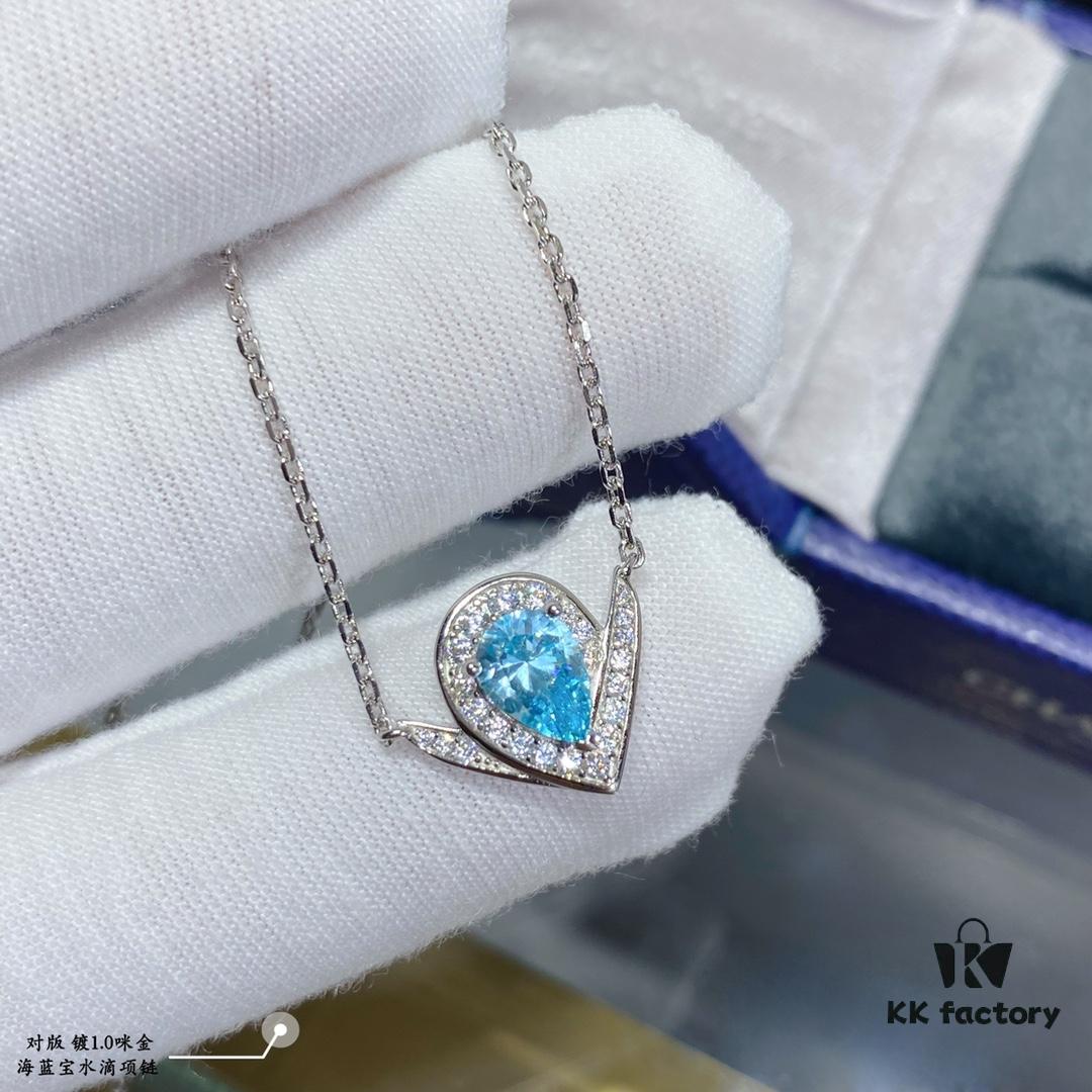 SAMMY High-End Custom Micro-Pave Aquamarine Teardrop Necklace