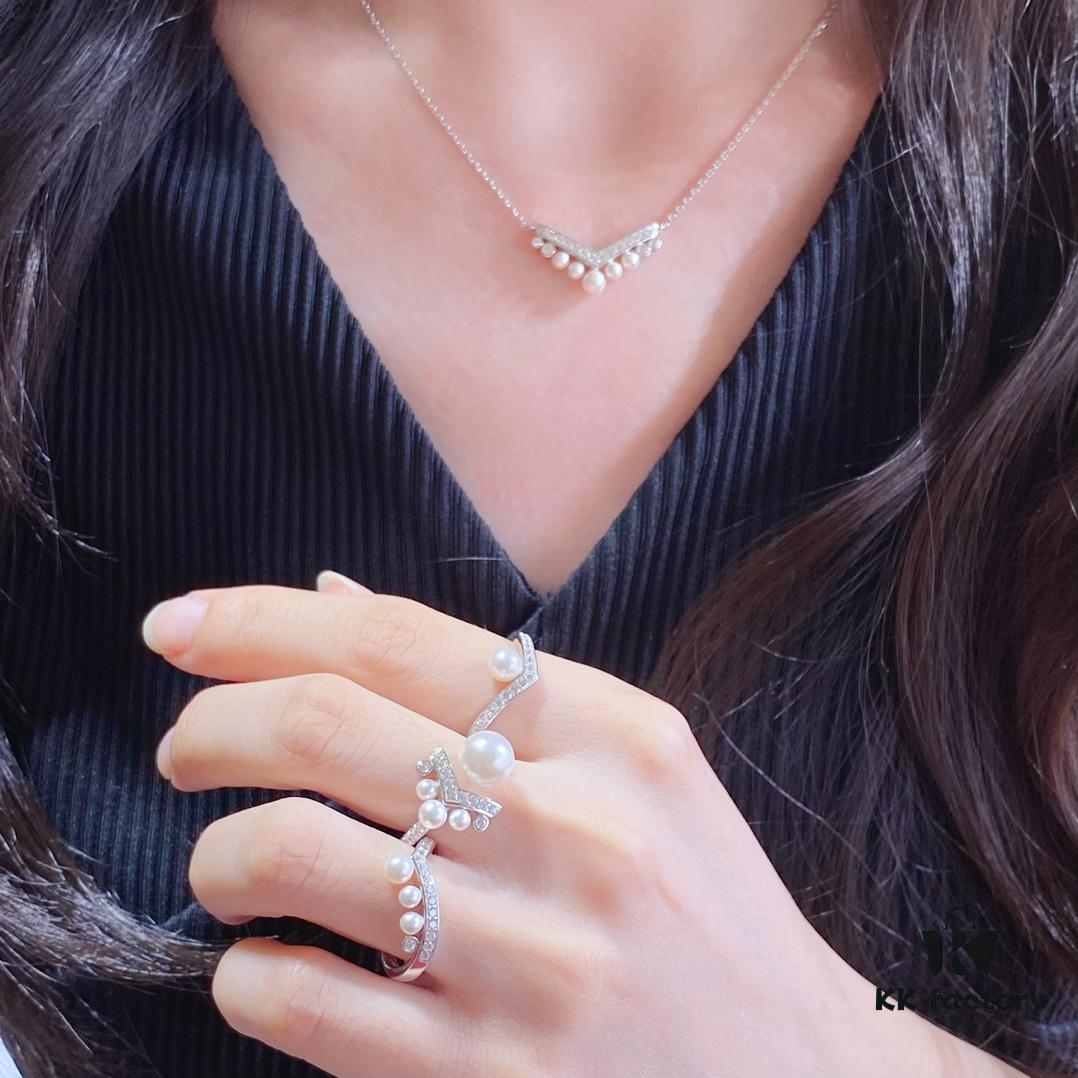 Shangmei V-Shaped Pearl Open Ring 💍 Uniquely Customized with Your Love, Exquisite Micro-Pave Craftsmanship ♥️ A Soulmate's Promise: Grow Old Together