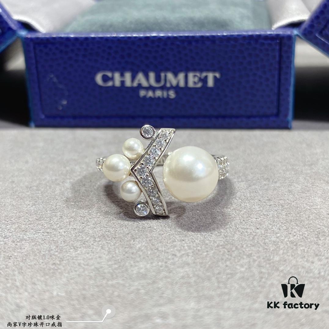 Shangmei V-Shaped Pearl Open Ring 💍 Uniquely Customized with Your Love, Exquisite Micro-Pave Craftsmanship ♥️ A Soulmate's Promise: Grow Old Together