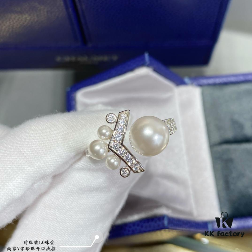 Shangmei V-Shaped Pearl Open Ring 💍 Uniquely Customized with Your Love, Exquisite Micro-Pave Craftsmanship ♥️ A Soulmate's Promise: Grow Old Together