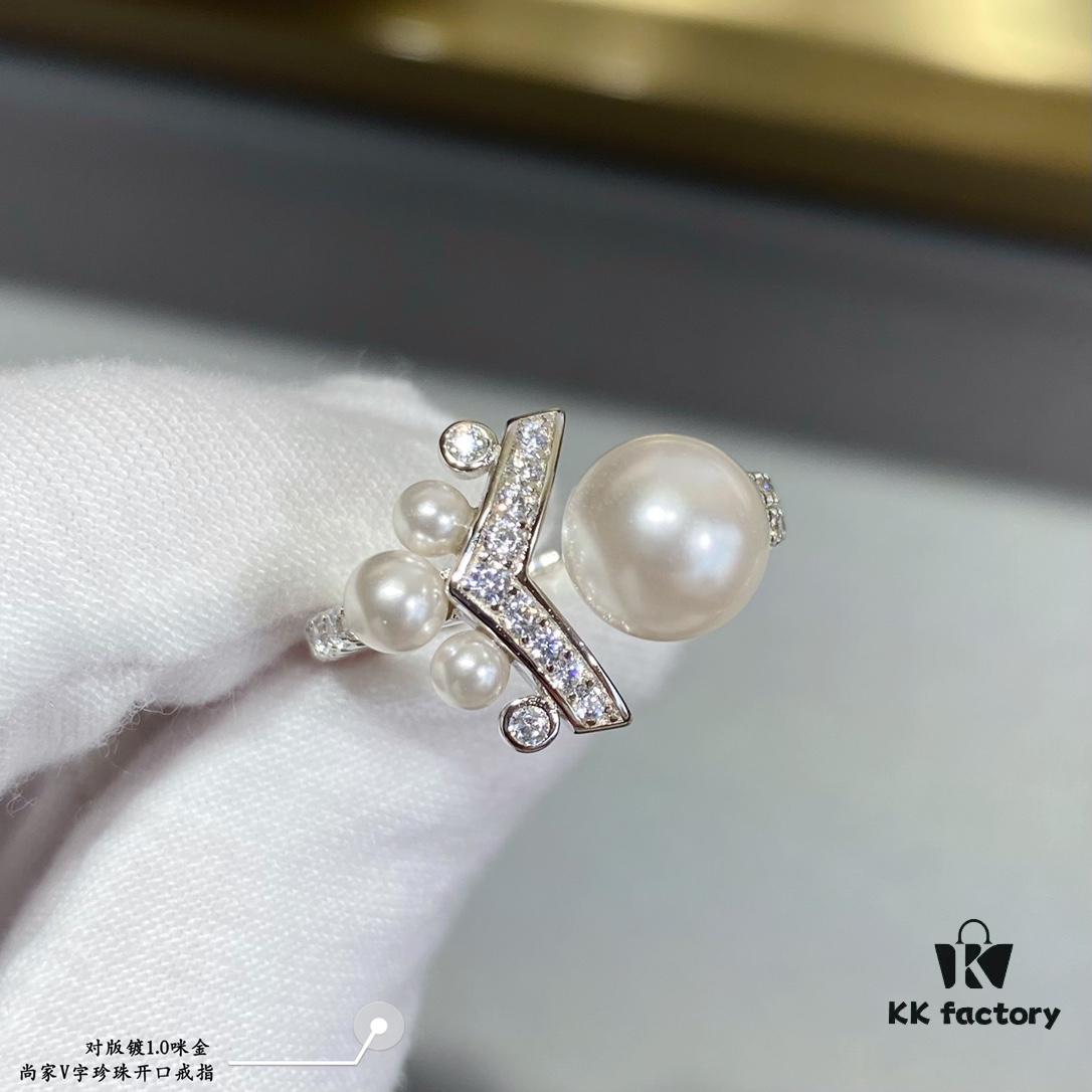 Shangmei V-Shaped Pearl Open Ring 💍 Uniquely Customized with Your Love, Exquisite Micro-Pave Craftsmanship ♥️ A Soulmate's Promise: Grow Old Together