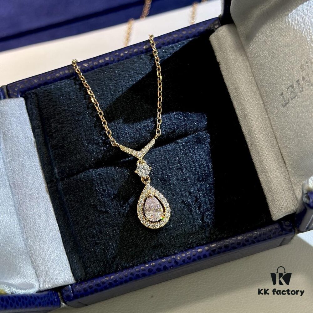 Swarovski Teardrop Pear-Shaped Diamond Pendant Necklace with Tassel, High-Quality Hand-Set Imported Zircon Gemstones