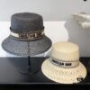 Dior Style Woven Straw Fedora Hat - Handcrafted Elegant Classic Design, Unisex Knit Fisherman Baseball Cap in Black