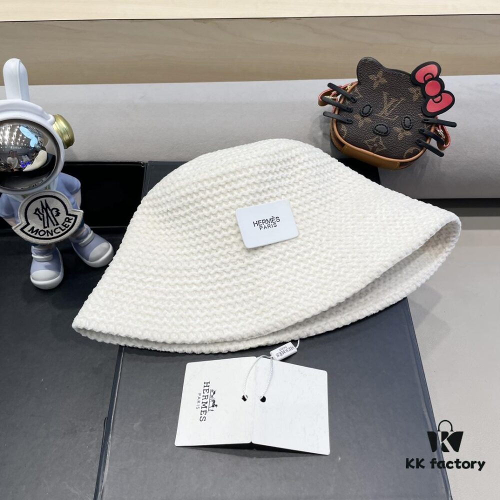 Hermes-style Women's Korean Fashionable Knitted Fisherman Hat, Casual Sun Protection Bucket Hat for Autumn and Winter