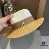 Hermès New Arrival Color-Block Straw Hat, Raffia Brim, 57cm Head Circumference