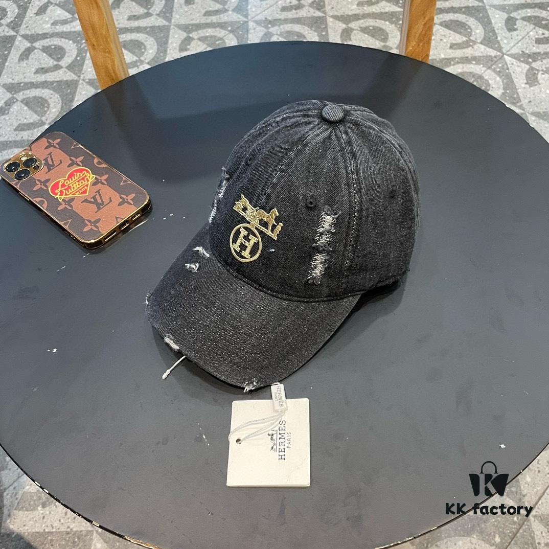 HERMÈS Denim Baseball Cap, Classic H, Authentic Custom Molded Design, Premium Original Canvas Fabric with Top-Grade Steel Adjustable Buckle