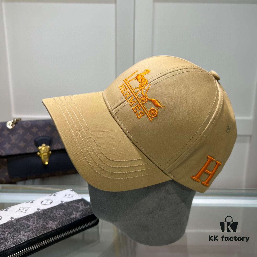 Hermes Limited Edition Embroidered Baseball Cap with Dust Bag, Official Website Original Lining, High Version, Breathable and Comfortable, Ultra-high Sun Protection, Elegant and Stylish