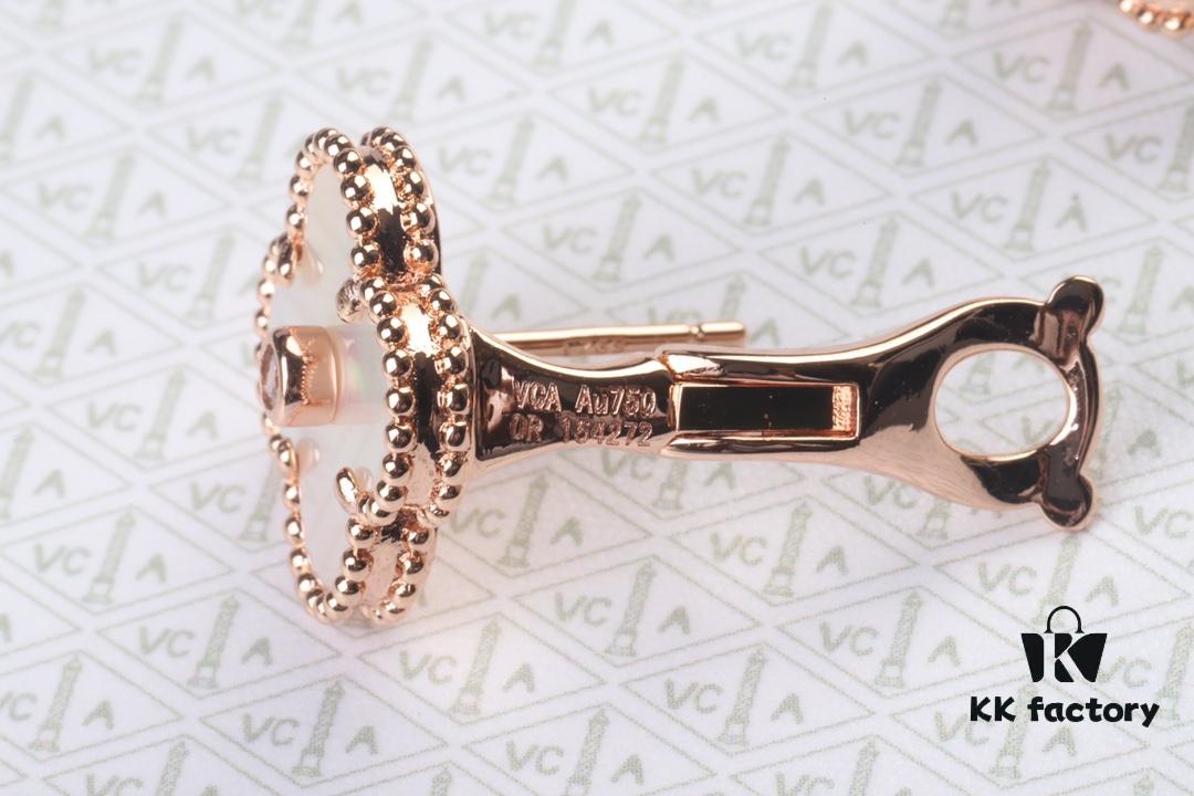 VCA New Version Rose Gold Natural Peacock Green White Shell Gray Shell Black Onyx Red Onyx Diamond-Studded Ear Clips, Market High-End Limited Edition 1:1 Premium Custom 925 Sterling Silver VCA Van Cleef & Arpels Clove Leaf Store Exclusive Tourist Essential Must-Have Original Lobster Clasp Top Quality