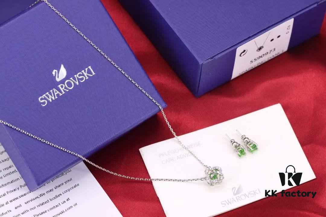Swarovski Green Beating Heart Four-Leaf Clover Single Diamond Set