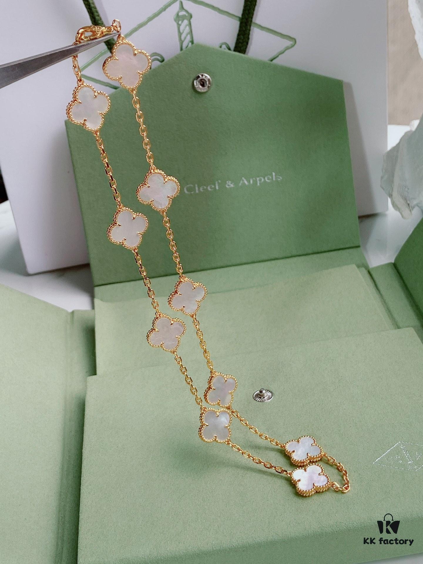 VCA Alhumbra Vintage Ten-Flower Yellow Gold White Shell Necklace