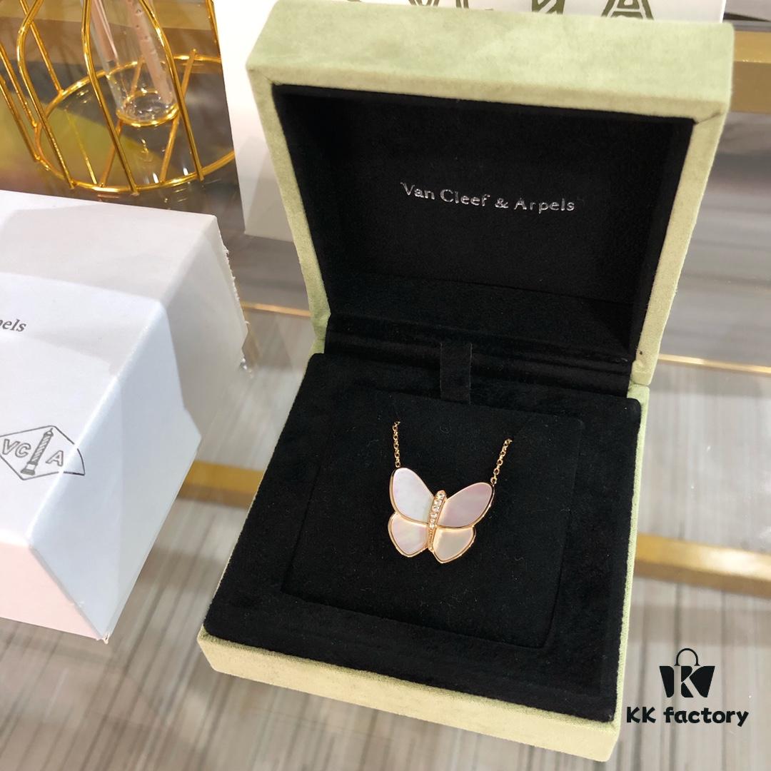 VCA Large Butterfly Necklace, Exquisitely Crafted with Mother-of-Pearl and Hand-Set Diamonds
