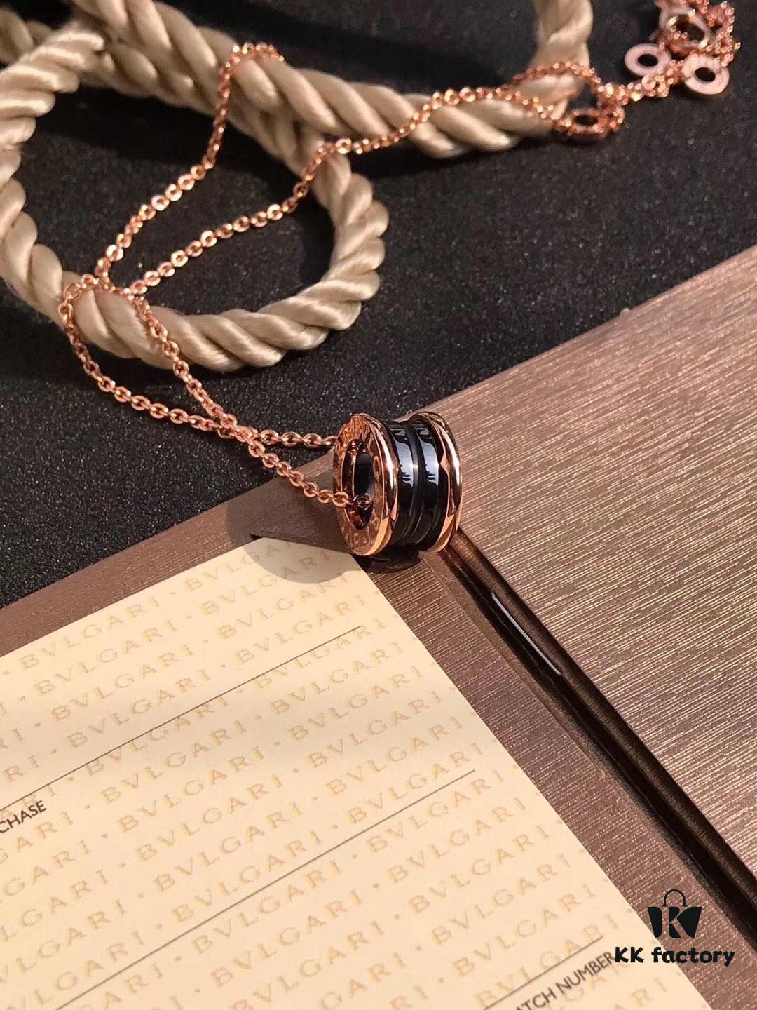 Bulgari B.Zero1 Series Black Ceramic Necklace in 925 Silver with 18K Rose Gold Plating