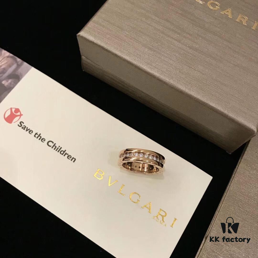 BVLGARI Bulgari Classic Letter Full Diamond Ring, Highest Quality Version, Cabinet Custom-Made 1:1, Available in Rose Gold and White Gold