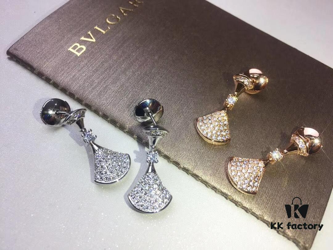 Top-Tier Replica BVLGARI Diva Series Fan-Shape Full Diamond Set: Dress Necklace, Bracelet, and Earrings - Luxury Custom Design in 18K Rose Gold/White Gold Plated Pure Silver with 925 Sterling Silver Anti-Allergy Ear Posts