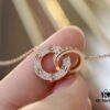 Valentine's Gift 🎁 Cartier Rose Gold Double Ring Full Diamond Round Pendant Necklace