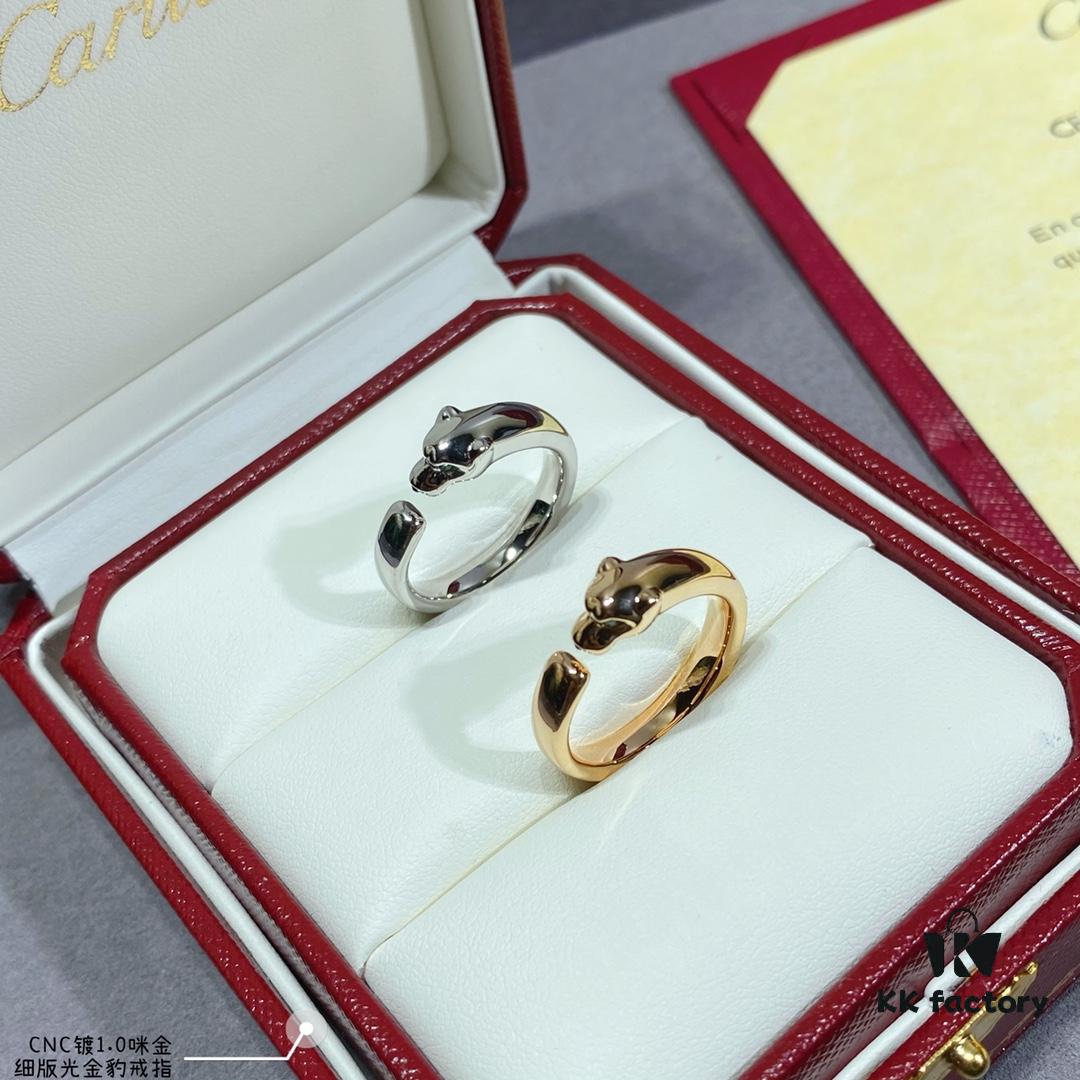 V Gold Plated Mimi Gold CNC Polished Cartier Thin Version Panther Ring, Sizes 5-6-7-8, Extra Thick and Powerful Design! Unisex Couple's Ring
