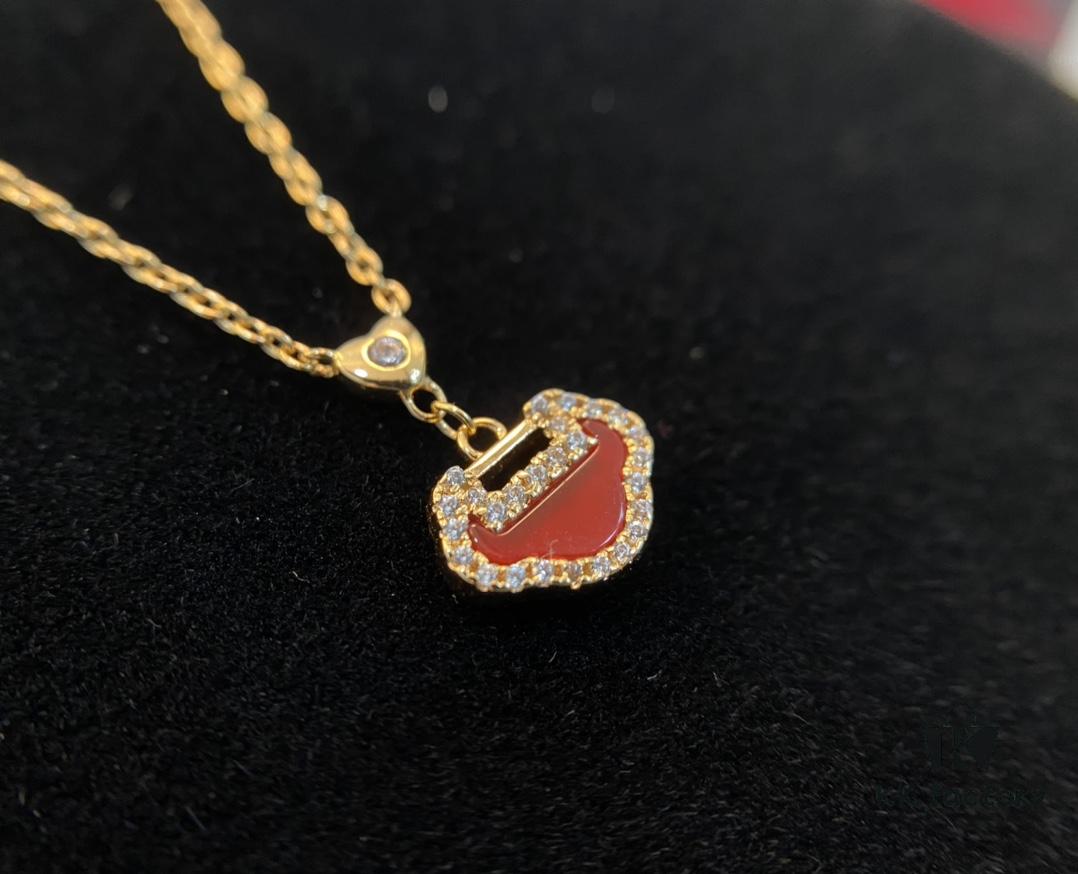 Real Photo of Little Red Lock Pendant, Exquisitely Crafted with High-Grade Red Agate and Encrusted Diamonds Resembling a Traditional Ruyi Lock