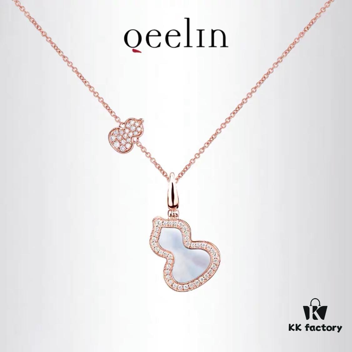 Exquisitely Crafted Gourd Pendant Necklace with Hand-Set Stones in V-Gold