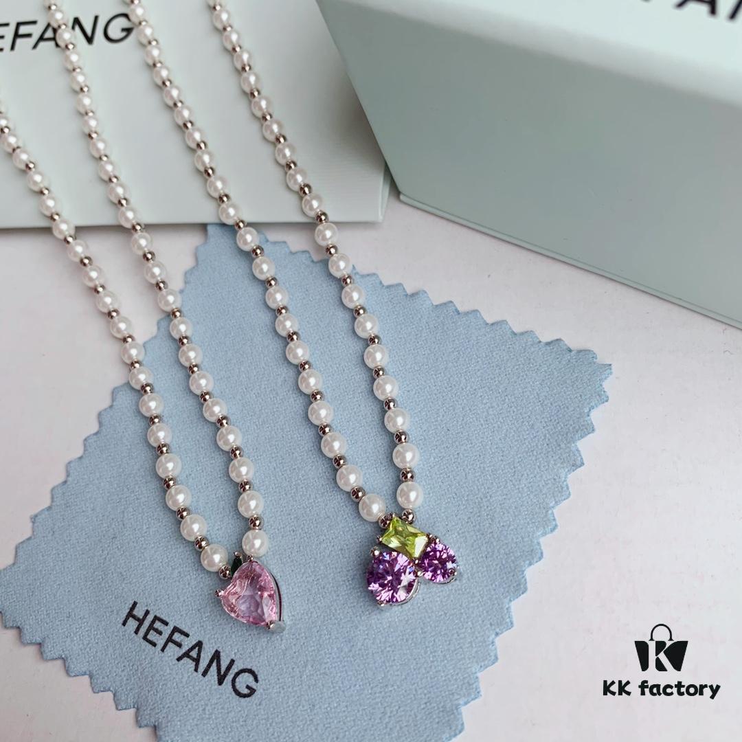 HEFANG Jewelry - Fruit Freedom Series - Juice Necklace - Grape Ice Necklace, Peach Ice Necklace
