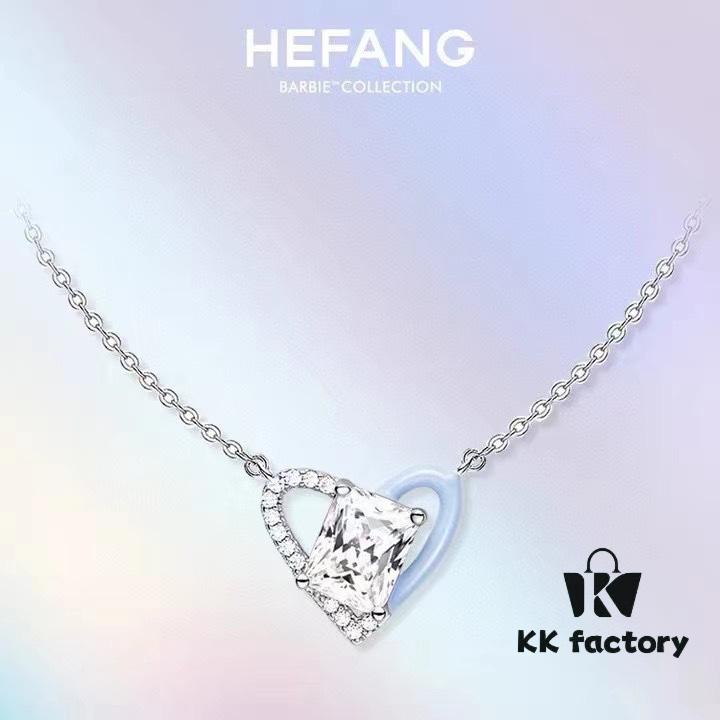 HeFang Jewelry Official New Arrival Barbie 'Ice Blue Sweetheart' Necklace, Heart-shaped Mini Ice Crystal Elegant Collar Chain
