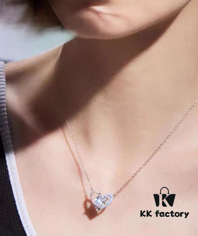 HeFang Jewelry Official New Arrival Barbie 'Ice Blue Sweetheart' Necklace, Heart-shaped Mini Ice Crystal Elegant Collar Chain